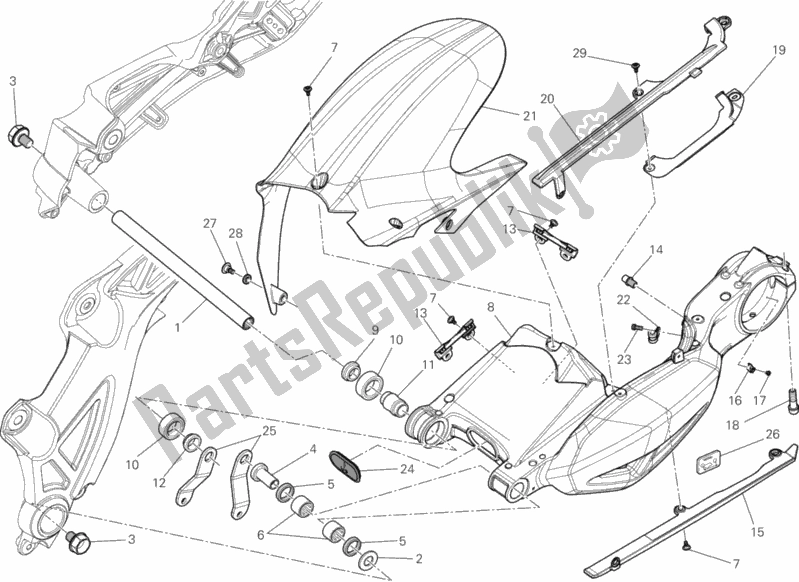 Tutte le parti per il Forcellone del Ducati Diavel Carbon FL USA 1200 2015